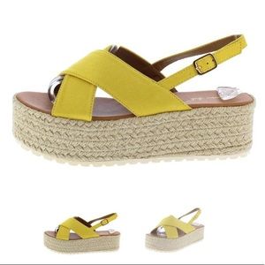 Yellow Cross Band Espadrille Platform Sandals 7.5
